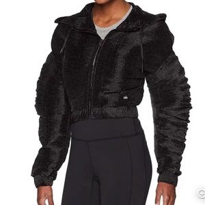 ALO Yoga Women's Dynamic Puff Sleeves Hooded Black Sculptural Jacket Small